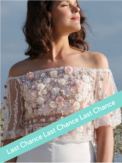 Silène, Top de mariée, col bateau, en dentelle 3D, fleurs roses,