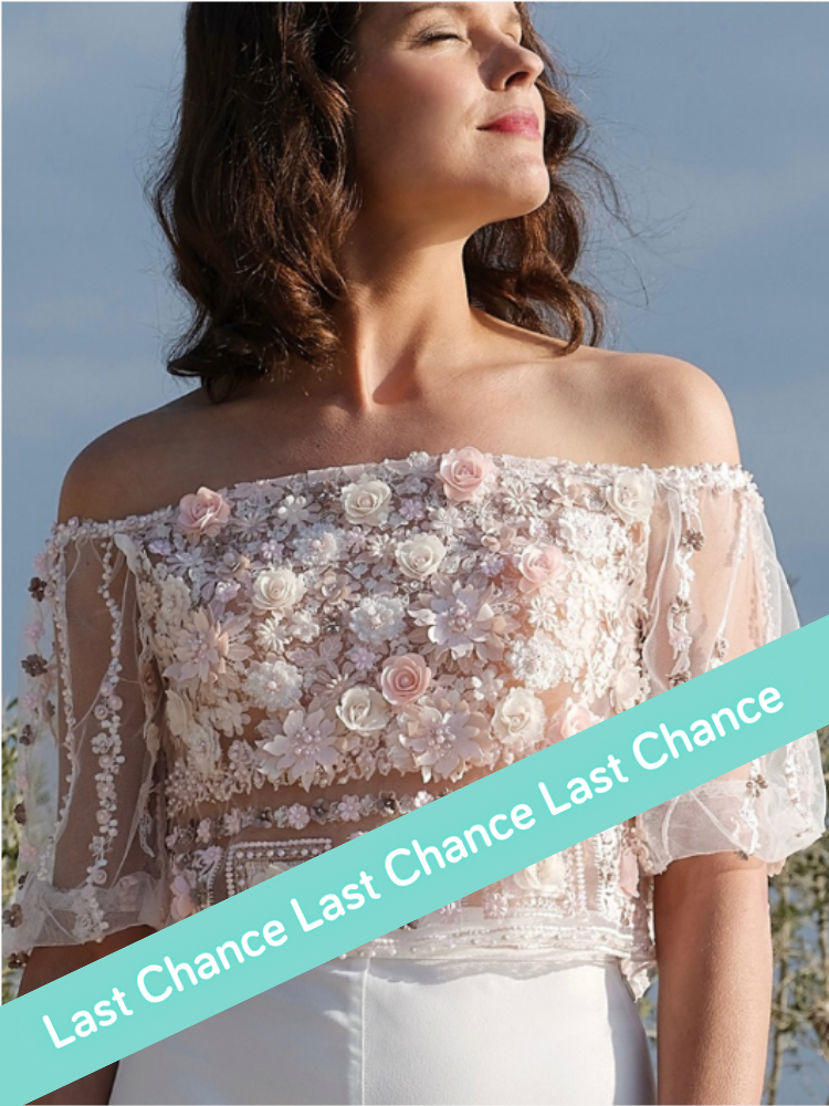 Silène, Top de mariée, col bateau, en dentelle 3D, fleurs roses,