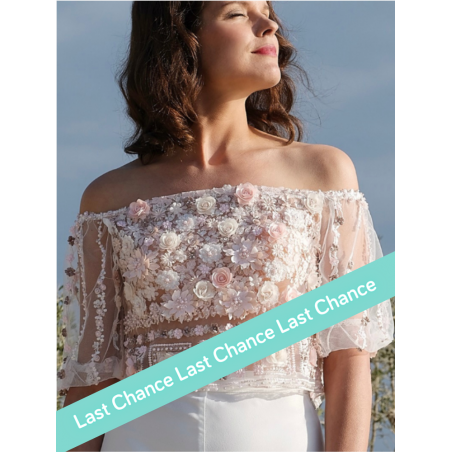 Silène, Top de mariée, col bateau, en dentelle 3D, fleurs roses,