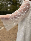 Broadway, robe civile courte, en tulle brodé à manches évasées, creation française , Atelier de Juliette