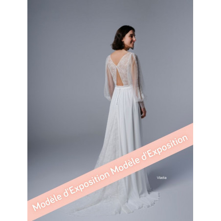 Vladia, robe longue bohème dos nu, manches longues, Créations Bochet