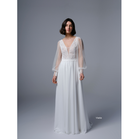 Vladia, robe longue bohème dos nu, manches longues, Créations Bochet