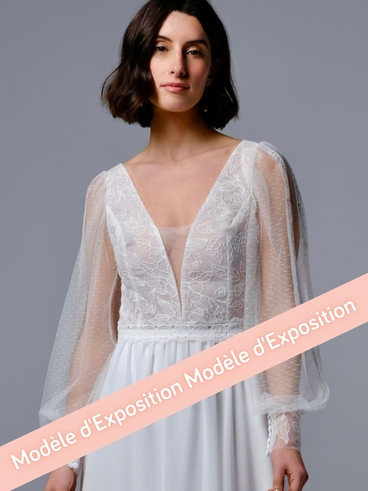 Vladia, robe longue bohème dos nu, manches longues, Créations Bochet