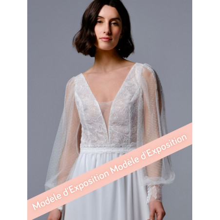 Vladia, robe longue bohème dos nu, manches longues, Créations Bochet