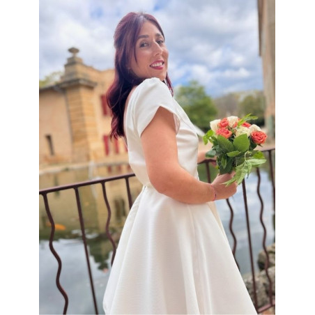 CASTOR  robe de mariée courte, mariage civil, création française, en piqué de coton