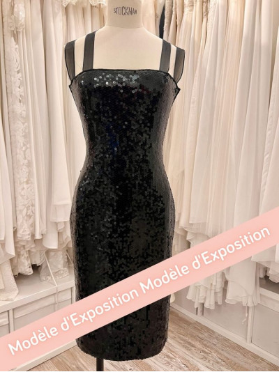 Robe cocktail noire courte sequins  Azzaro boutique