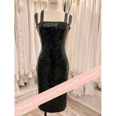 Robe cocktail noire courte sequins  Azzaro boutique