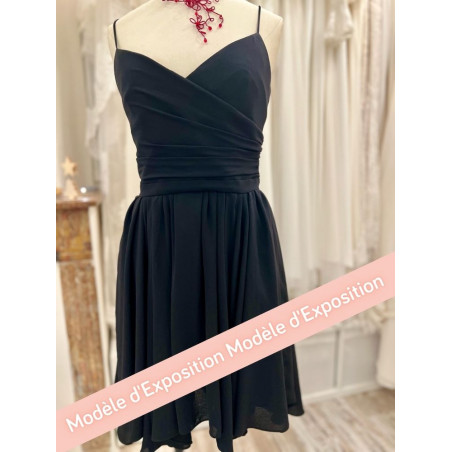 Robe courte noire en crèpe à fines bretelles, cocktail, Pablo by Gerard Darel