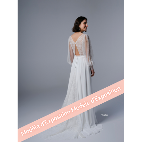 Vladia, robe longue bohème dos nu, manches longues, Créations Bochet