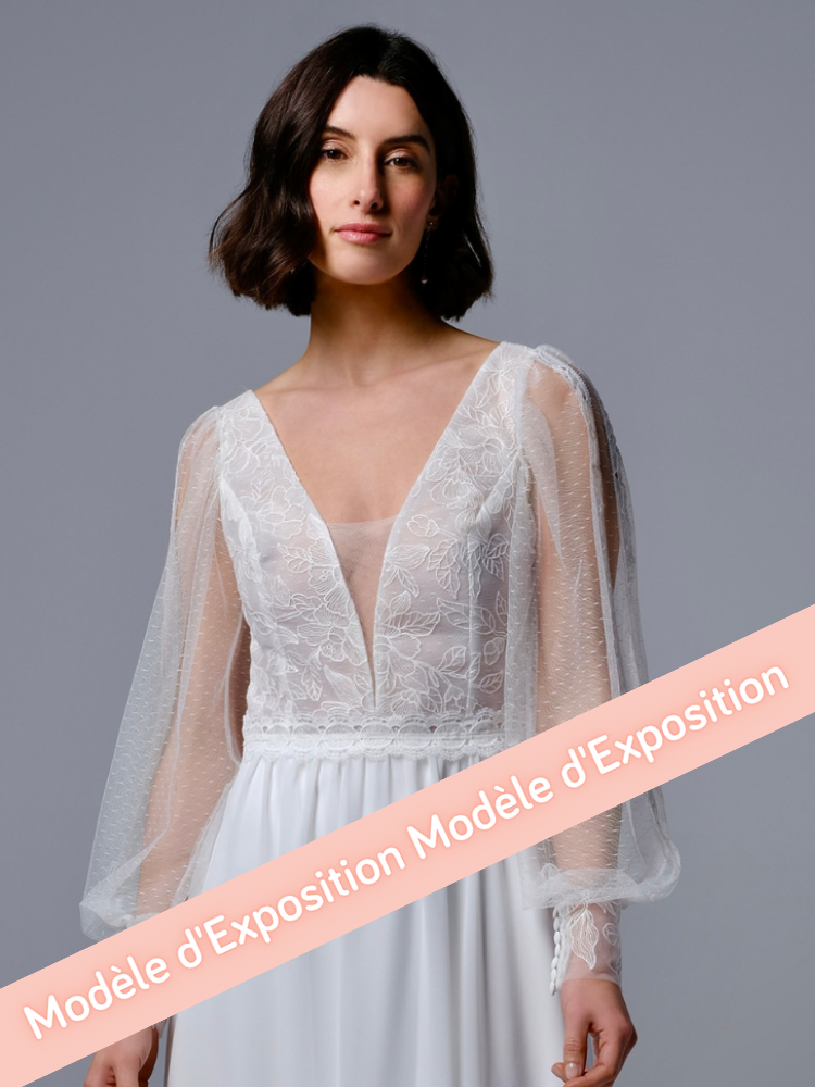 Vladia, robe longue bohème dos nu, manches longues, Créations Bochet
