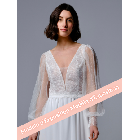 Vladia, robe longue bohème dos nu, manches longues, Créations Bochet