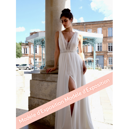 Vylette, robe de mariée longue bohème dos nu, création française, Créations Bochet