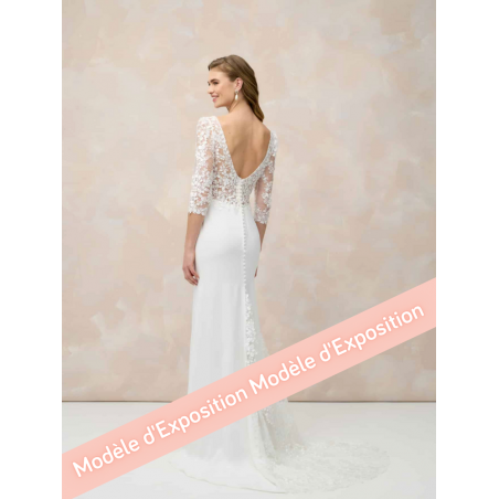Endless Love, robe fourreau, manches trois-quarts, dentelle, dos nu, Marylise Bridal