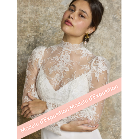 Top blouse boléro en dentelle de Calais manches manches longues