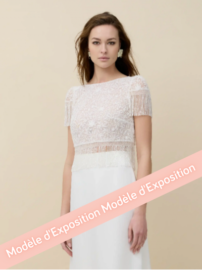 Magnolia, top en broderie avec des franges perlées, Rembo Atelier