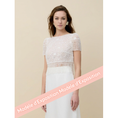 Magnolia, top en broderie avec des franges perlées, Rembo Atelier