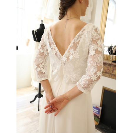 Top manche longue en tulle avec broderie 3D