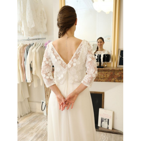 Top manche longue en tulle avec broderie 3D