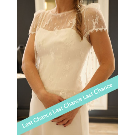 Top en tulle brodé français, manches courtes