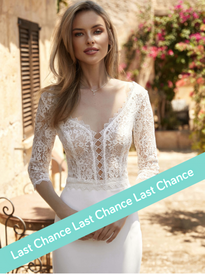 Crop top en dentelle de Calais, manches 3/4