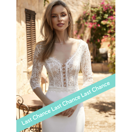 Crop top en dentelle de Calais, manches 3/4