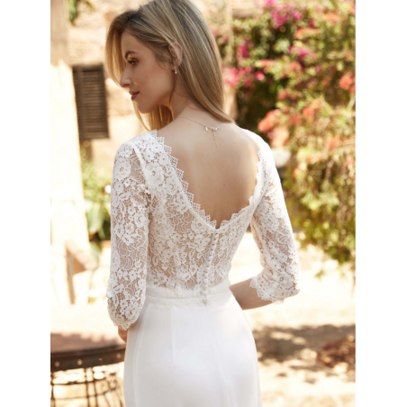 Crop top en dentelle de Calais, manches 3/4