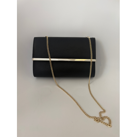Sac de soirée à porter à la main ou en bandoulière. Noir et doré, très chic, en simili-cuir.