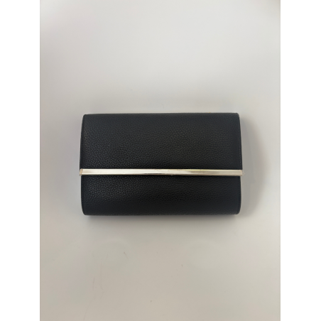 Sac de soirée à porter à la main ou en bandoulière. Noir et doré, très chic, en simili-cuir.