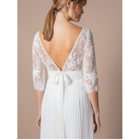 Marais, jupe longue de mariée, mousseline plissée, creation française Atelier Emelia