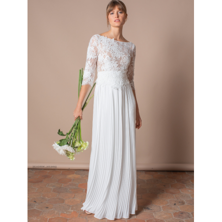 Marais, jupe longue de mariée, mousseline plissée, creation française Atelier Emelia