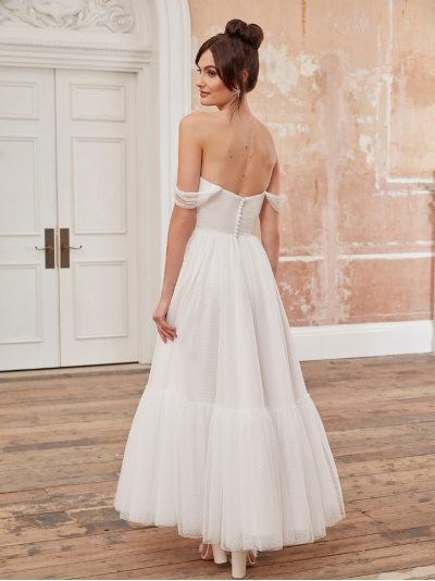 robe de mariée bustier en plumetis, longueur midi, Justin Alexander