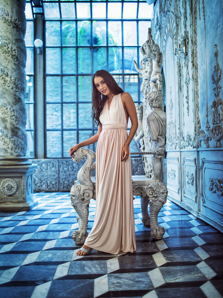ABEHIK Robe Chic Soirée Femme V-Col Sans Manche Longue - Infinity Dress Rouge Élégante